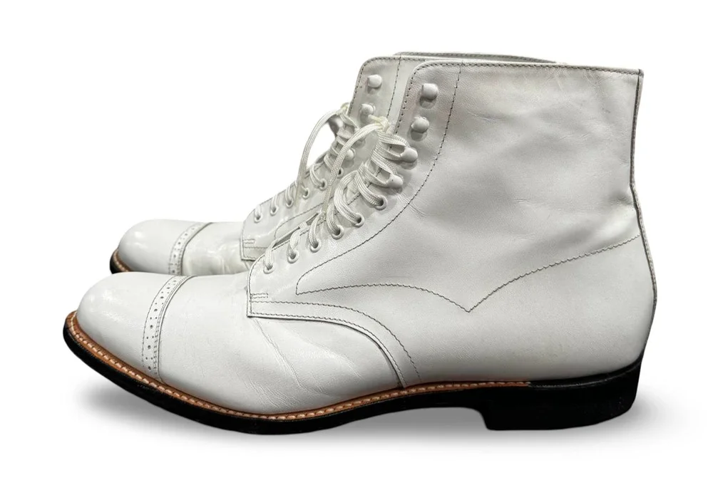 Stacy Adams GoodYear Welt Leather Sole White Cap Toe Boots Men's 12 D
